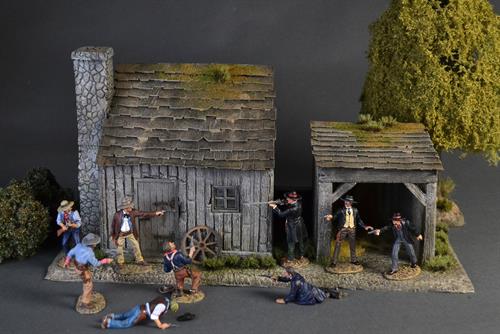 Lille træhus med lade - diorama 