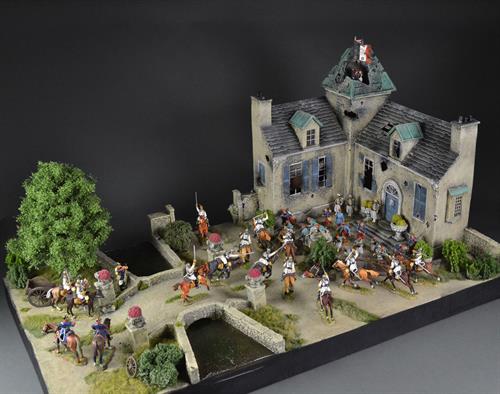 Französisches Schloss mit Brücke und Fluss - Diorama