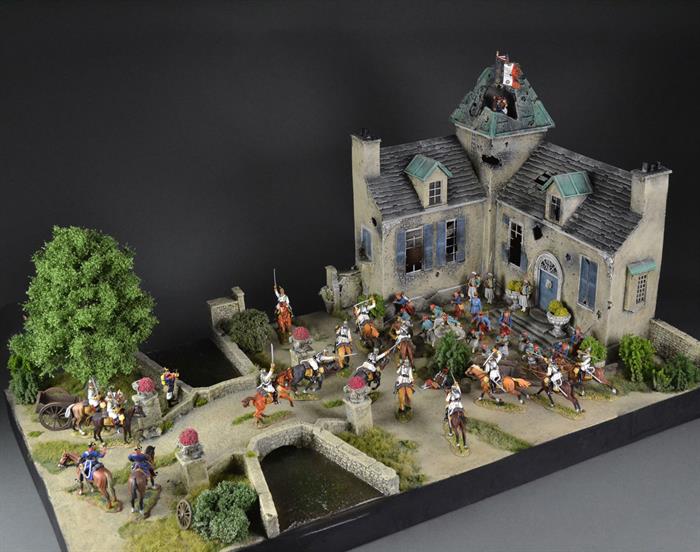 French castle with bridge and river - Diorama