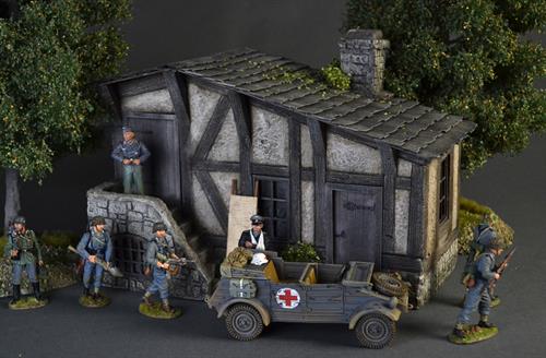 Timber-framed house with stone staircase